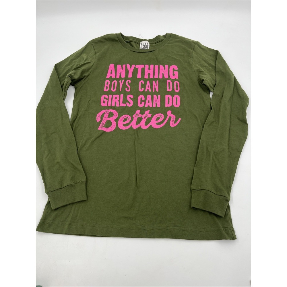 Junk Gypsy Women's Green Graphic Scoop Neck Long Sleeve Knit T-Shirt S New